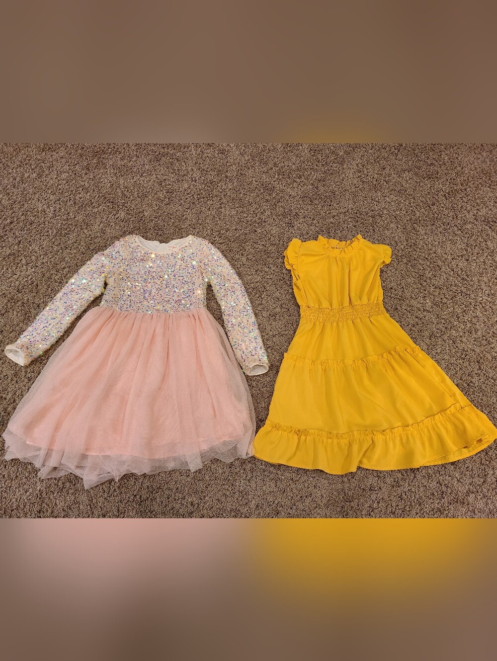 Sparkling Pink Tulle Party Dress And Yellow Dress for Kids